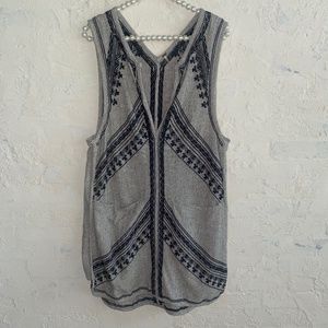 Free People Black Gray Shift Dress Black Embroidery Accents  Pockets Size M